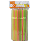 Wholesale - 100pk Neon Flexible Straws c/p 48, UPC: 042887409651